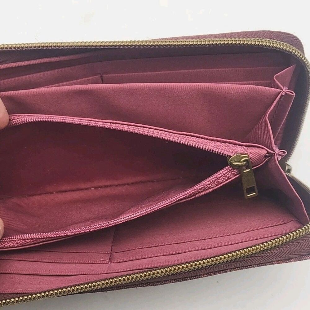 Travelon Wallet Wristlet Burgundy Floral Nylon 7.5"x4" Card Organizer Coin Zip - Picture 6 of 12